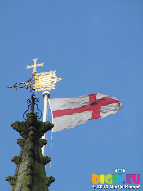 SX25954 Wind vane and St. George's flag on St Mary Church Warwick